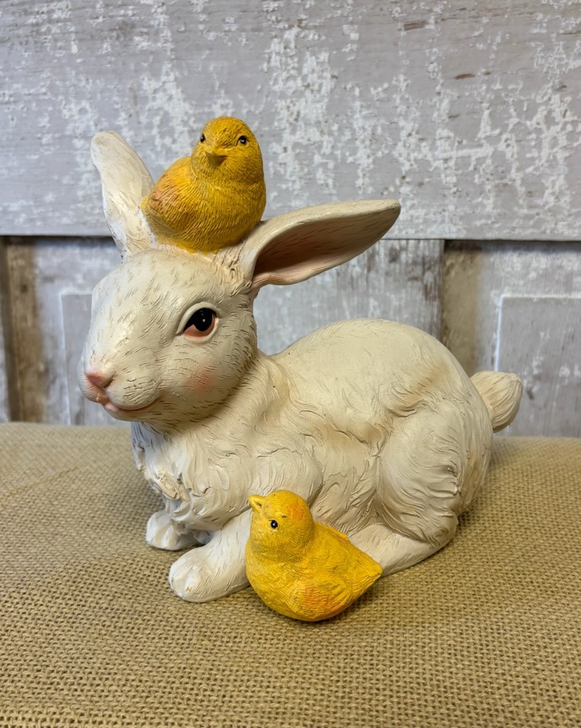 New Spring Easter Peep BUNNY WITH CHICKS STATUE FIGURINE Figure 7"