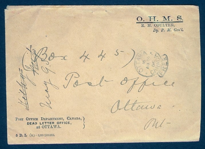 CANADA 1906 OHMS OTTAWA FREE CANCEL PO DEAD LETTER OFFICE ENVELOPE