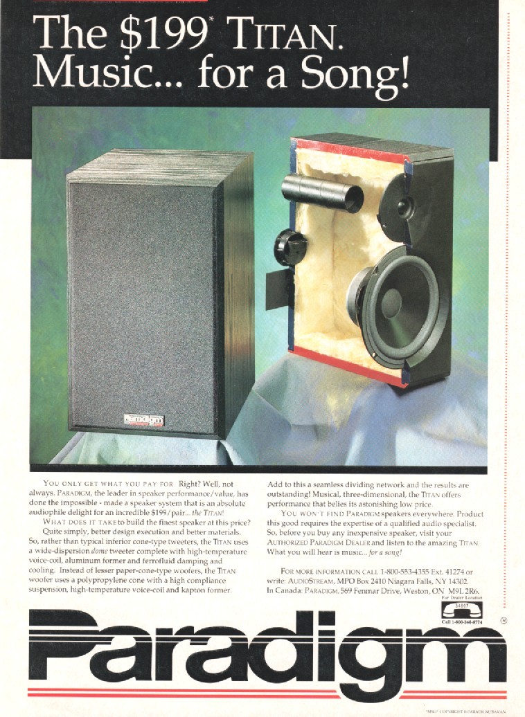 Paradigm - Titan Speakers - Original Magazine Ad - 1992