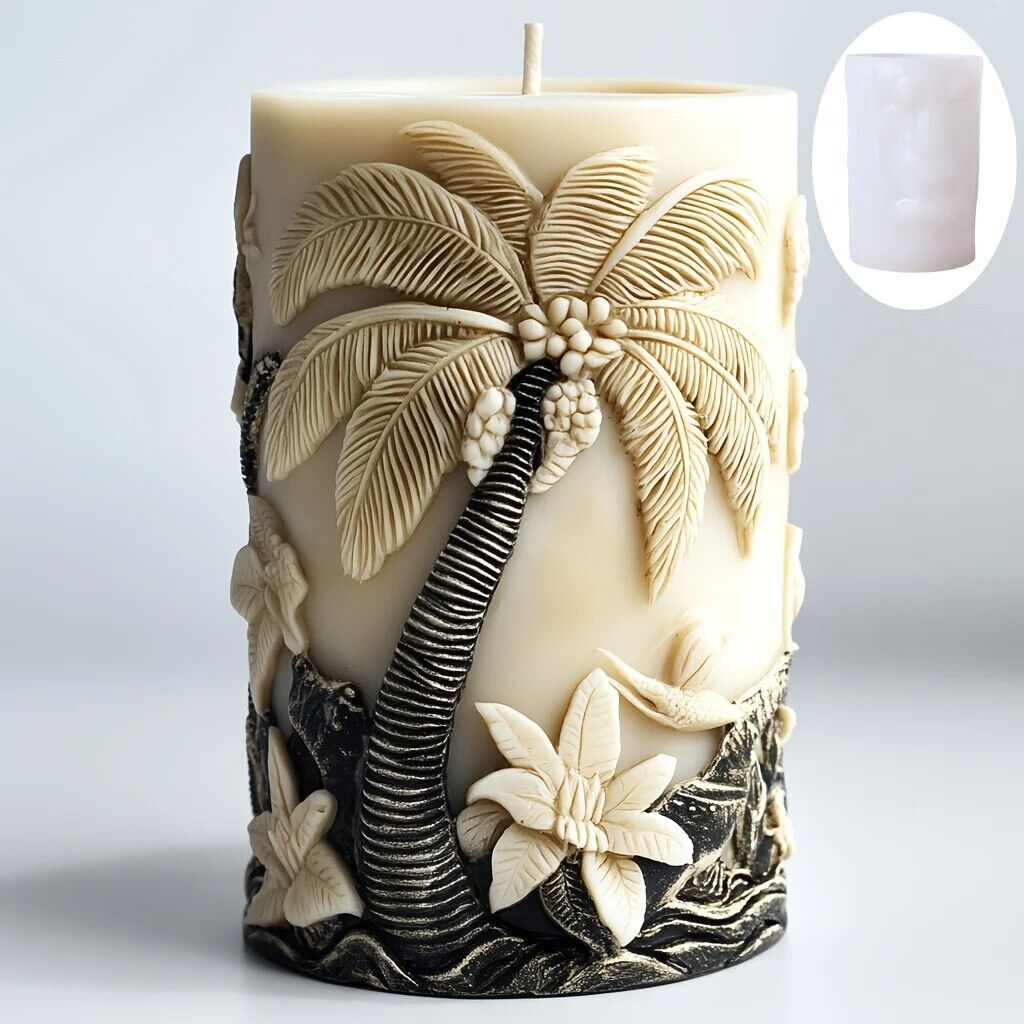 Tropical Palm Relief Candle Silicone Mold Beach Coconut Trees Candles Cast Mould