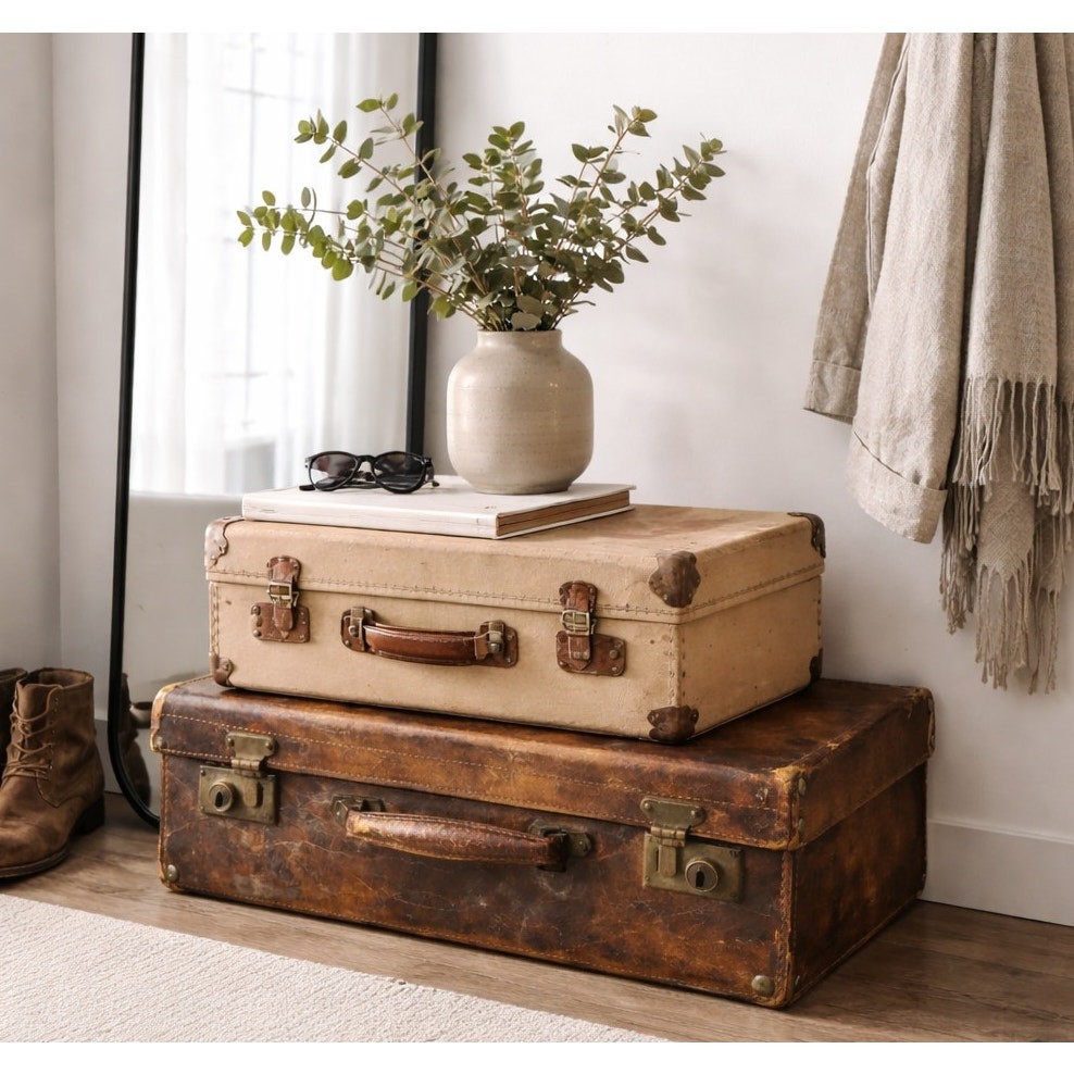 VTG 1900s Victorian Leather Suitcase Distressed Patina