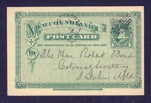 NEWFOUNDLAND #P3 POSTAL CARD ST GEORGES 1896 SPLIT CIRCLE TO ST JOHN'S