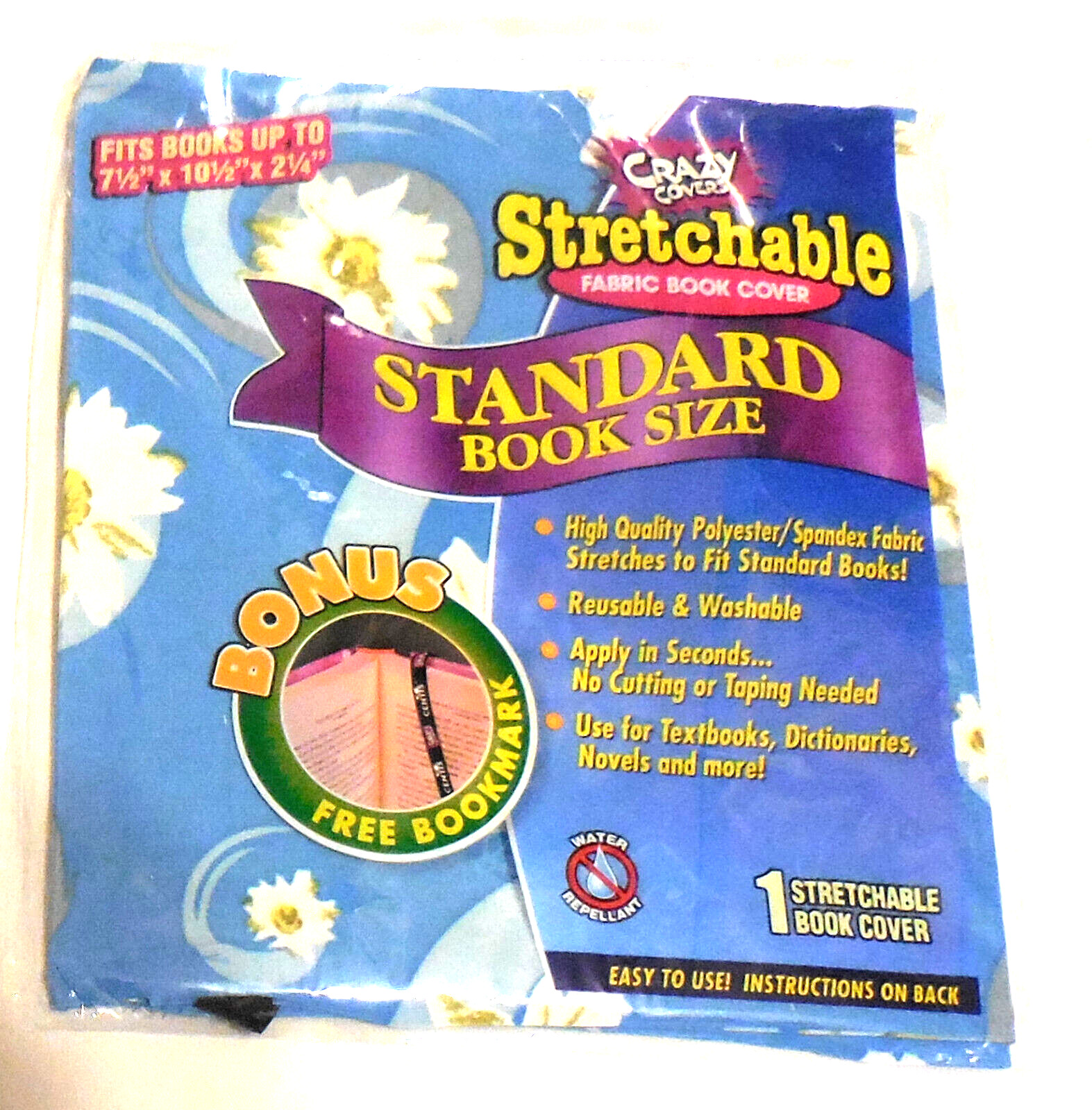 1 Crazy Covers Stretchable Fabric Standard Book Size White Daisies New school