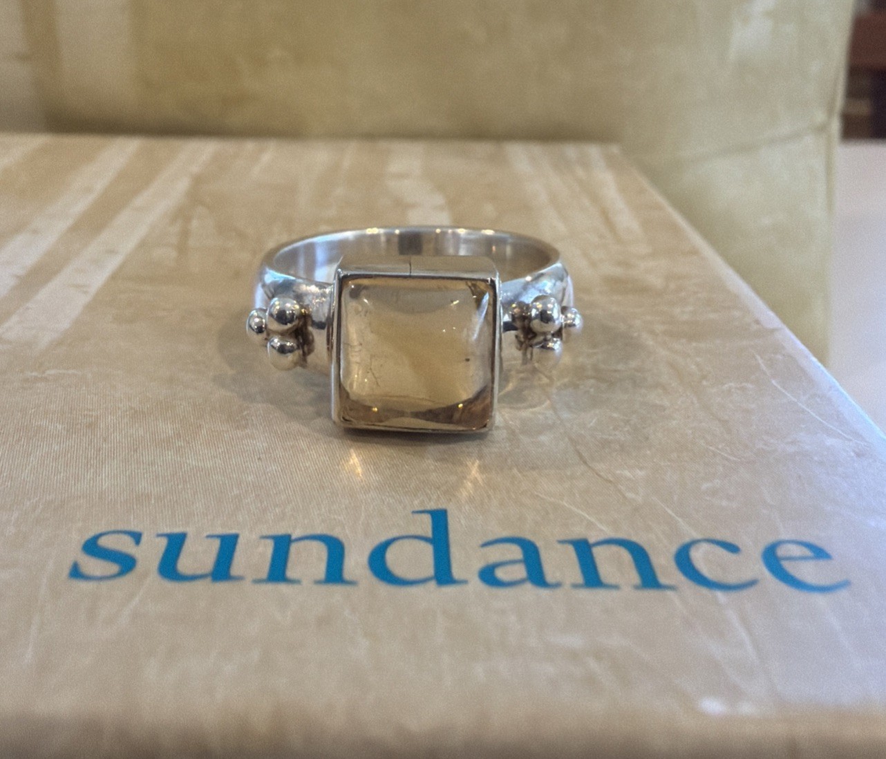 Sundance Catalog Sterling Silver Citrine Square “Three Dot Ring” Size 7