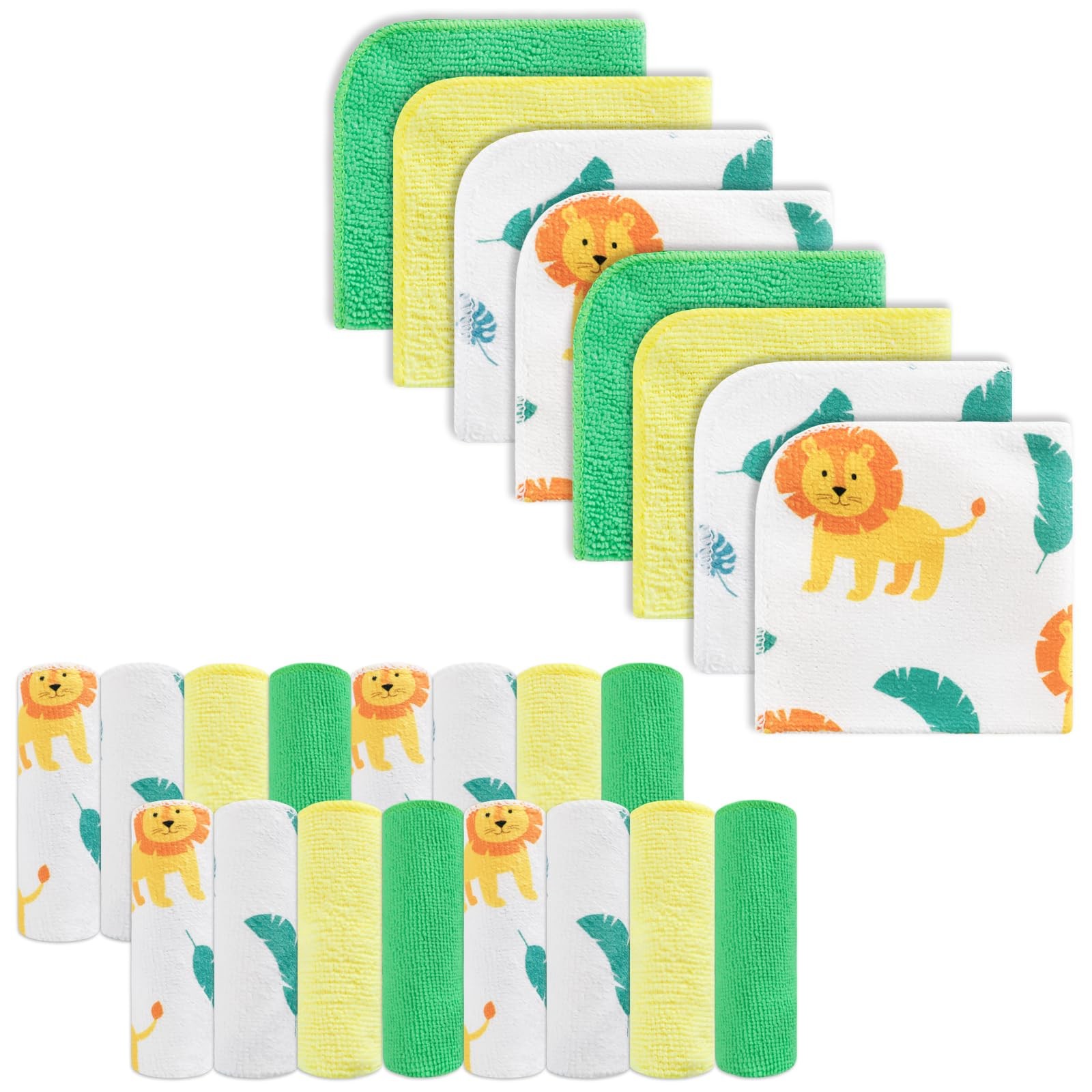 24 PCS Baby Washcloths Extra Soft Ultra Absorbent Towels Face 9x9 Inch Lion