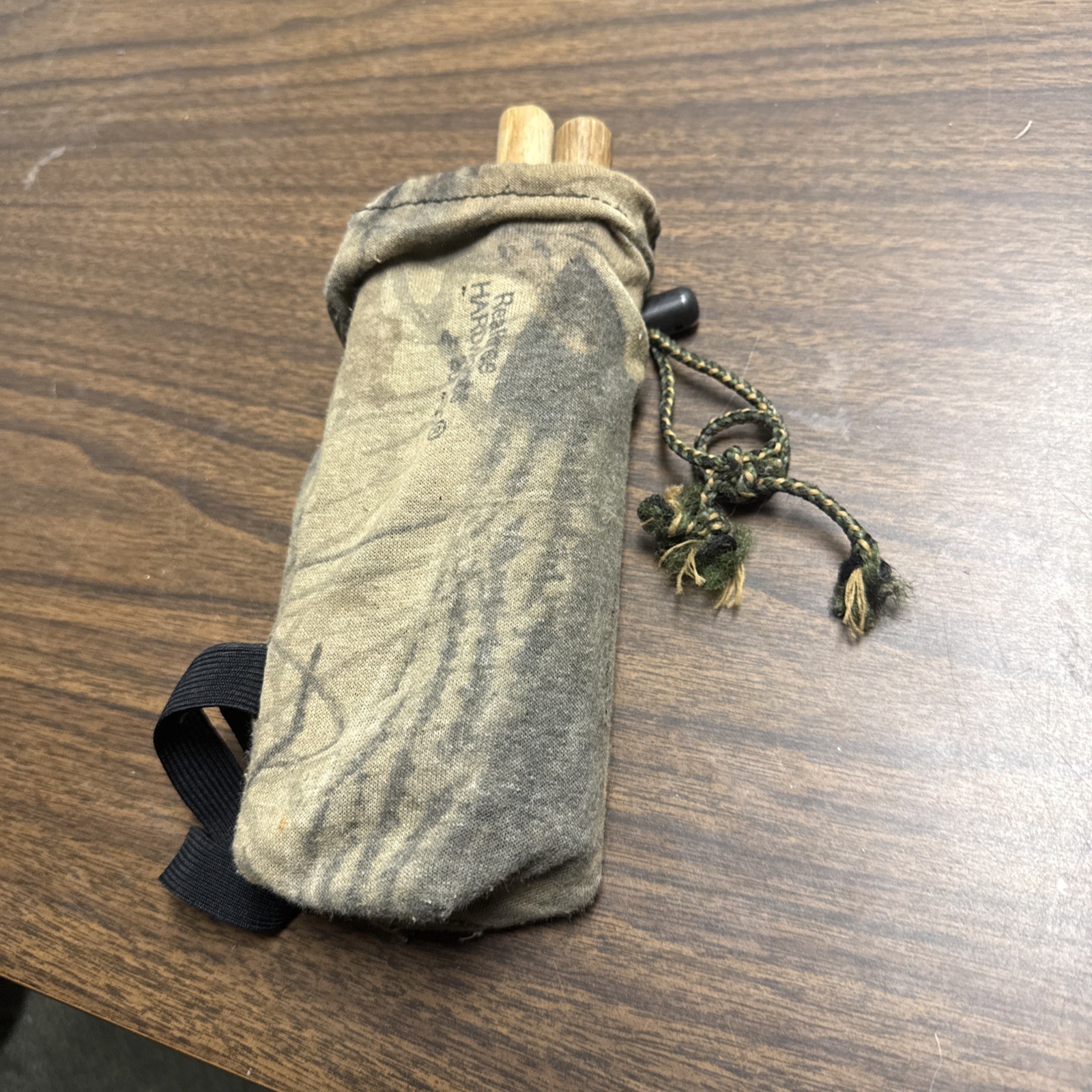 Vintage Hunter’s Specialties  Rattle Bag Camo Wood With Lanyard