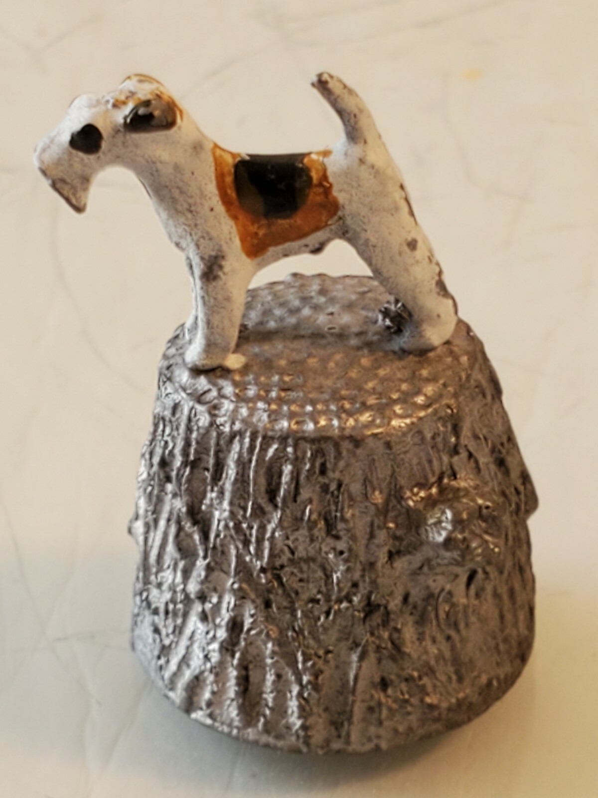 Vintage Pewter Thimble MacMillan and wife hand painted AIREDALE box5