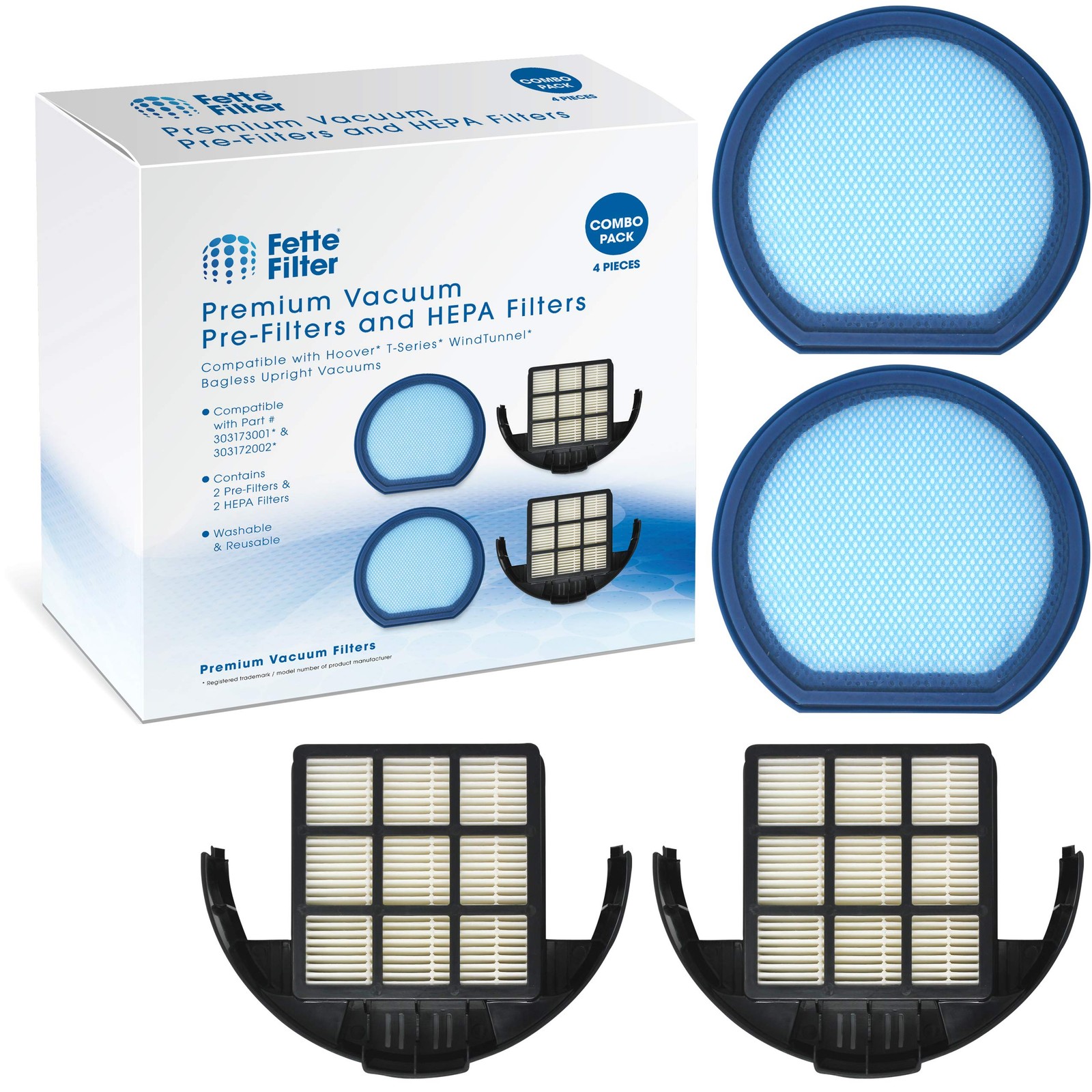 Fette Filter - Vacuum Set Compatible with Hoover T-Series 2-Pack 