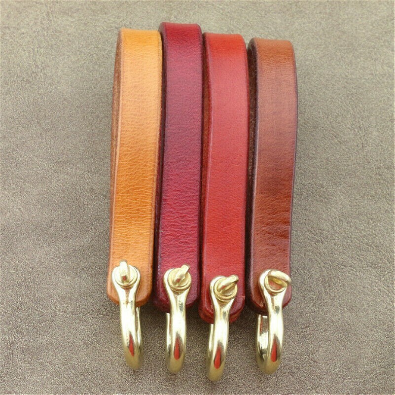 Cowhide Real Leather Rope and Brass Loop Key Ring Fob Belt Keyring Keychain