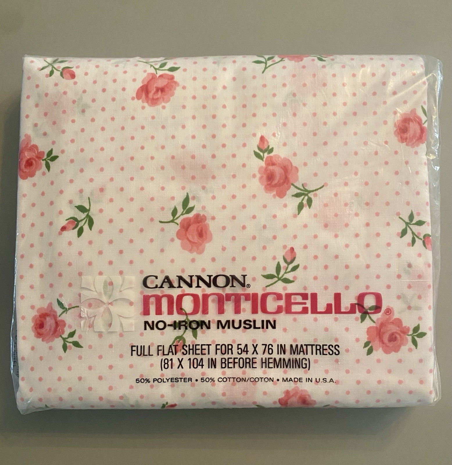 Vintage Cannon Monticello Pink Floral Roses Full Flat Muslin Sheet Rose Dream