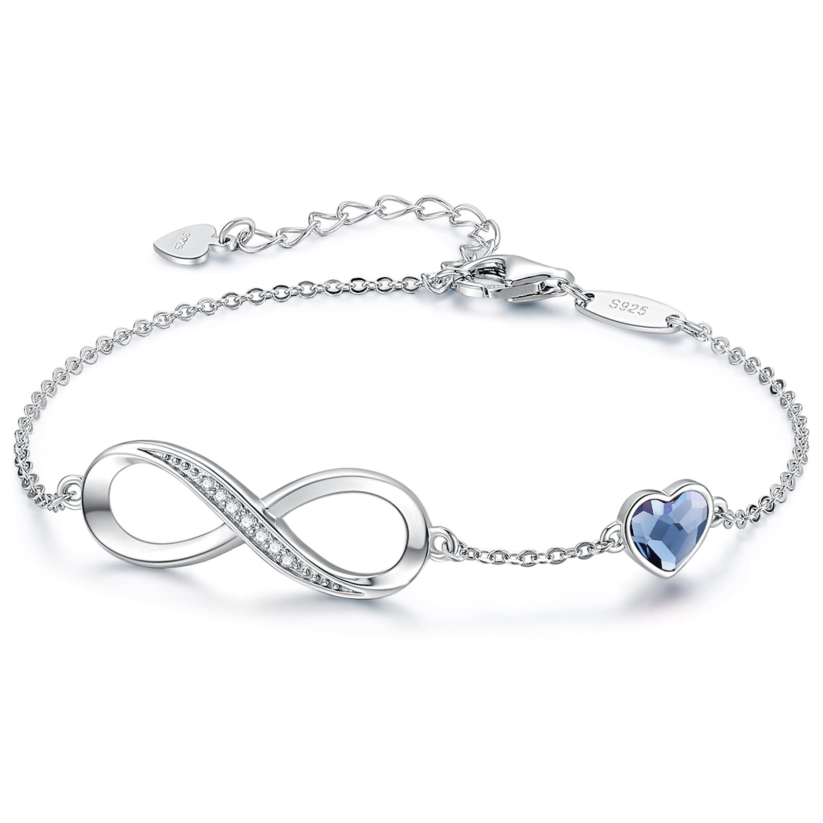 CDE Valentine's Day Gift Infinity Heart Birthstone One Size, Sliver-Blue 