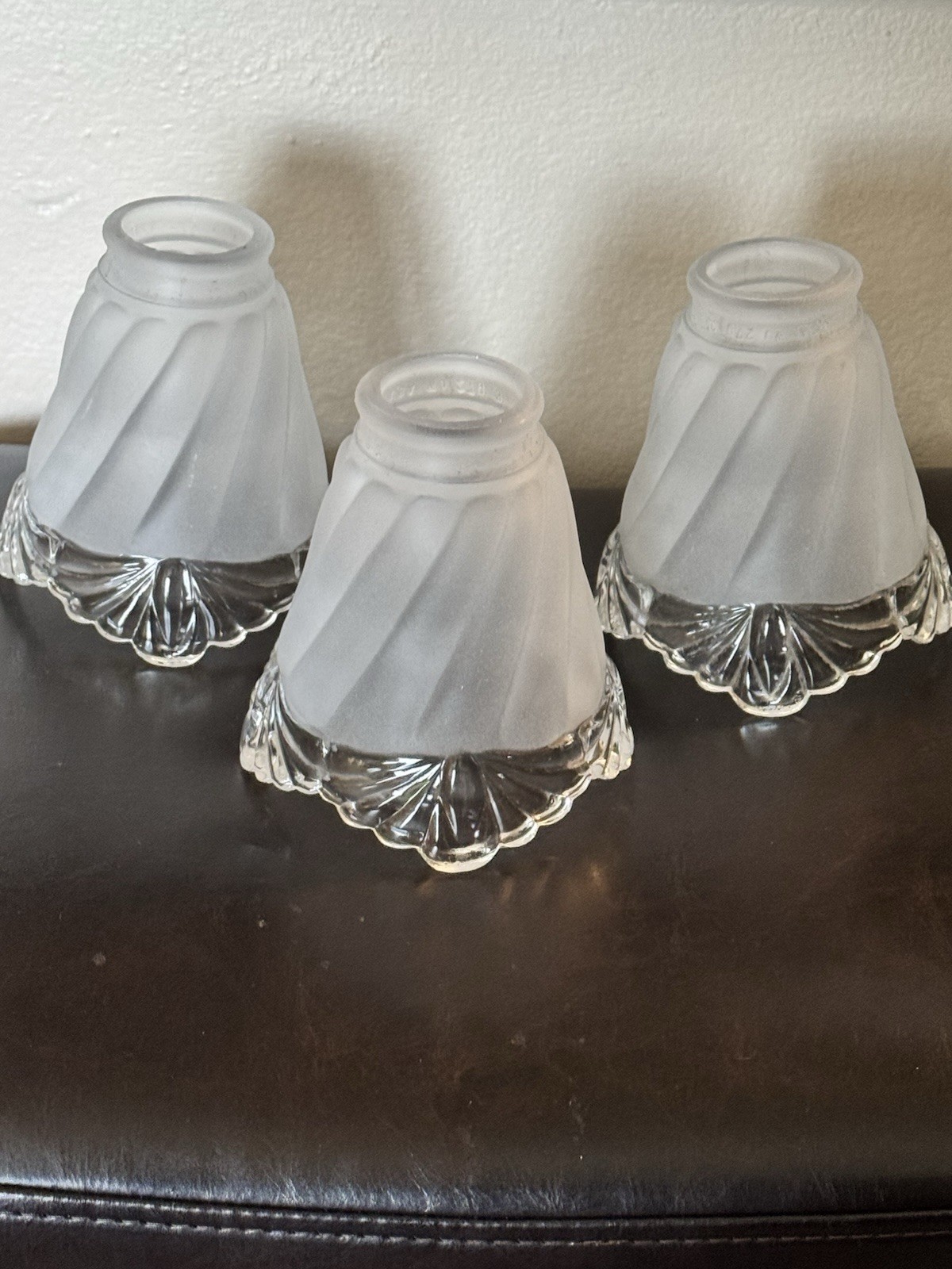 Antique Clear Frosted Glass Scalloped Light Fixture Lamp Shade 2" Fitter