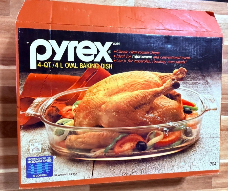 Vintage Pyrex 704 4 Qt Oval Clear Baking Dish w Box Corning USA