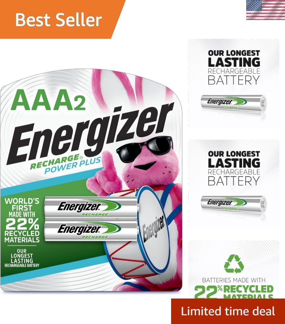 Eco-Conscious 2-Pack Power Plus AAA Rechargeable Batteries - Long Lasting 800mAh