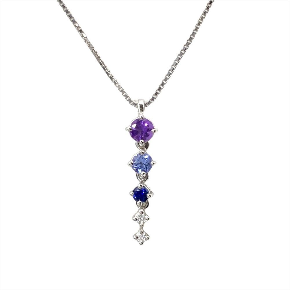 TASAKI Multicolor Necklace Diamond 0.02ct K18WG 2.7g White Gold Amethyst Tanzani