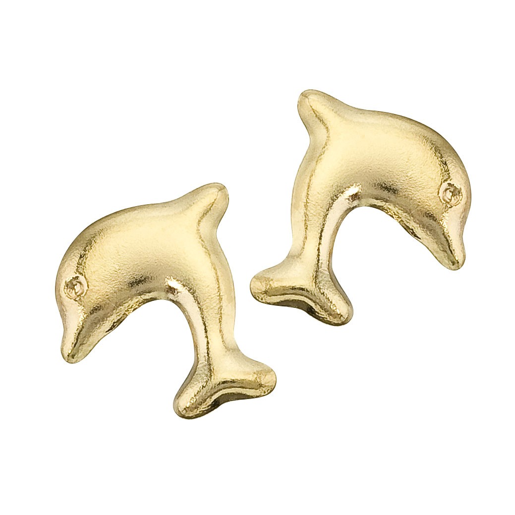 14K Yellow Gold Baby Dolphin Screwback Earrings