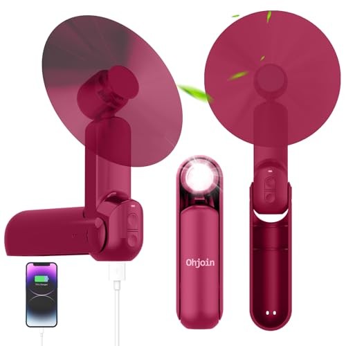4 IN 1 Portable Mini Handheld Fan,Personal Foldable Pocket Travel Fan,Small Red