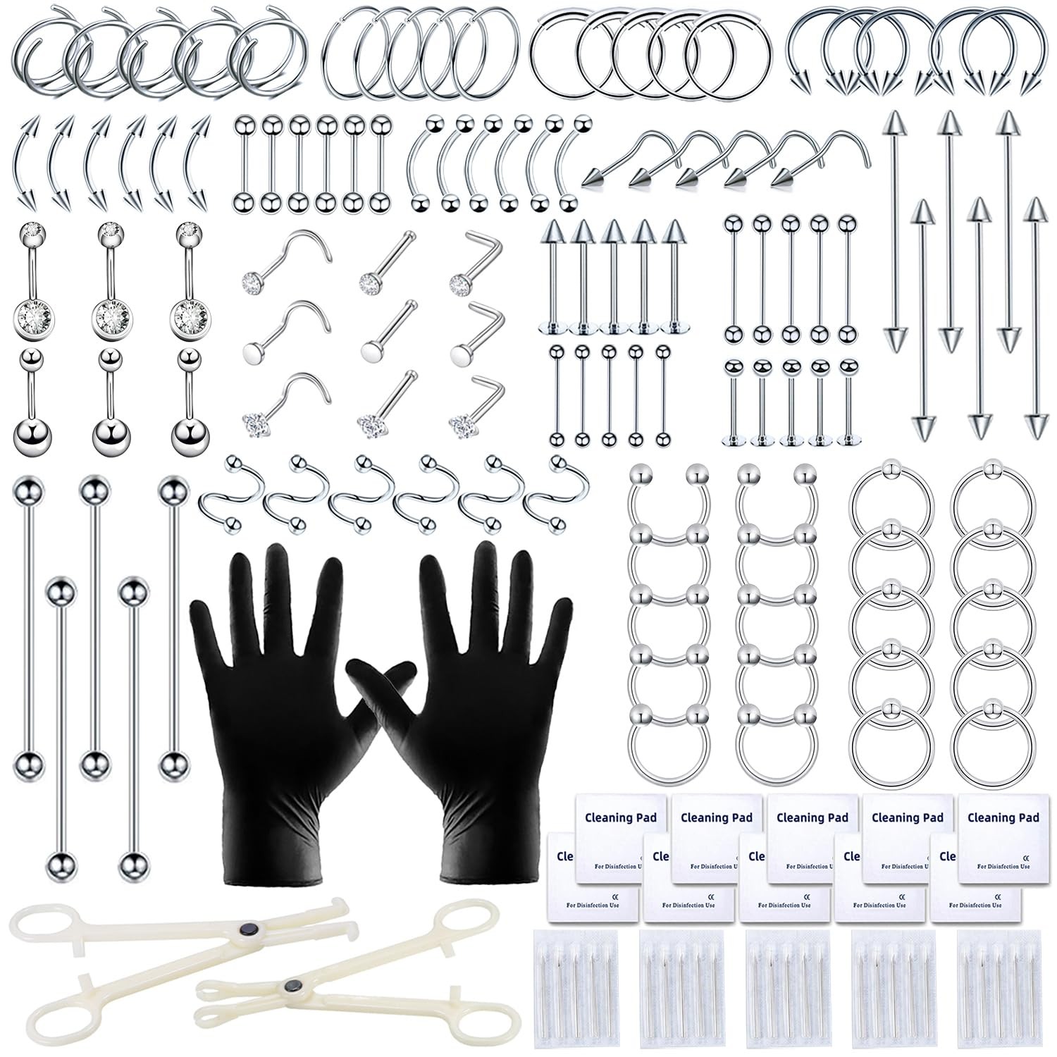 153Pcs Piercing Kit 12G, 14G, 16G