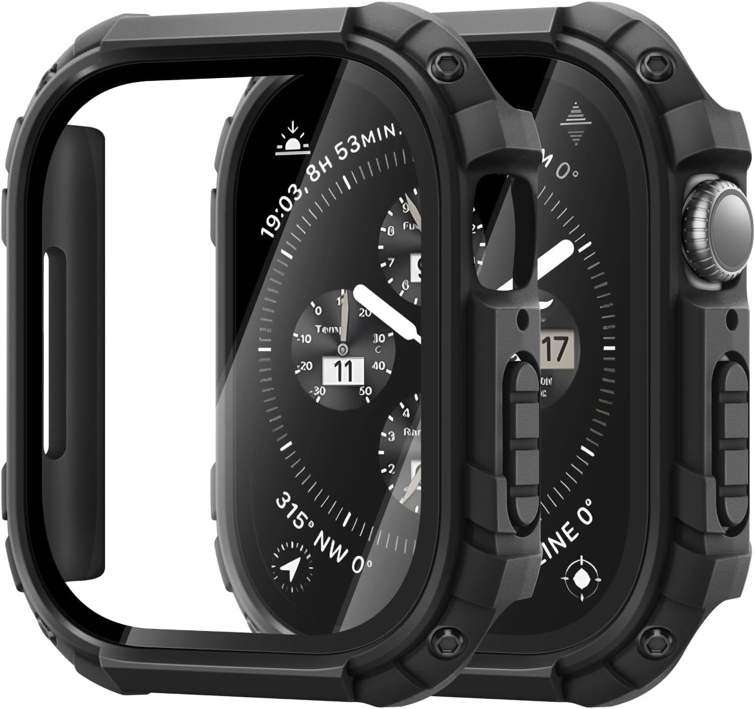 2 Pack Rugged Case Apple Watch 9/8/7 45mm Tempered Glass