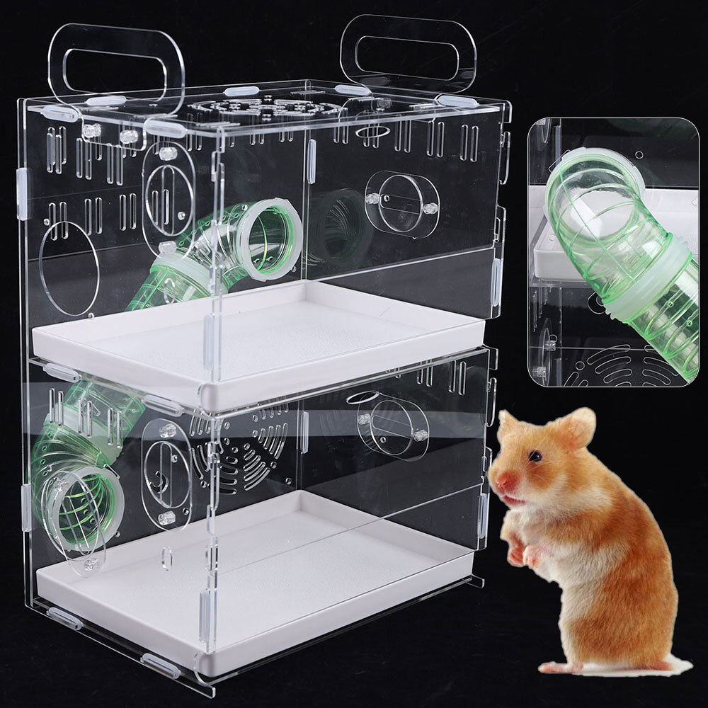 2 Tiers Cage Acrylic Hamster Palace Mouse Gerbil Habitat House Large Hutch