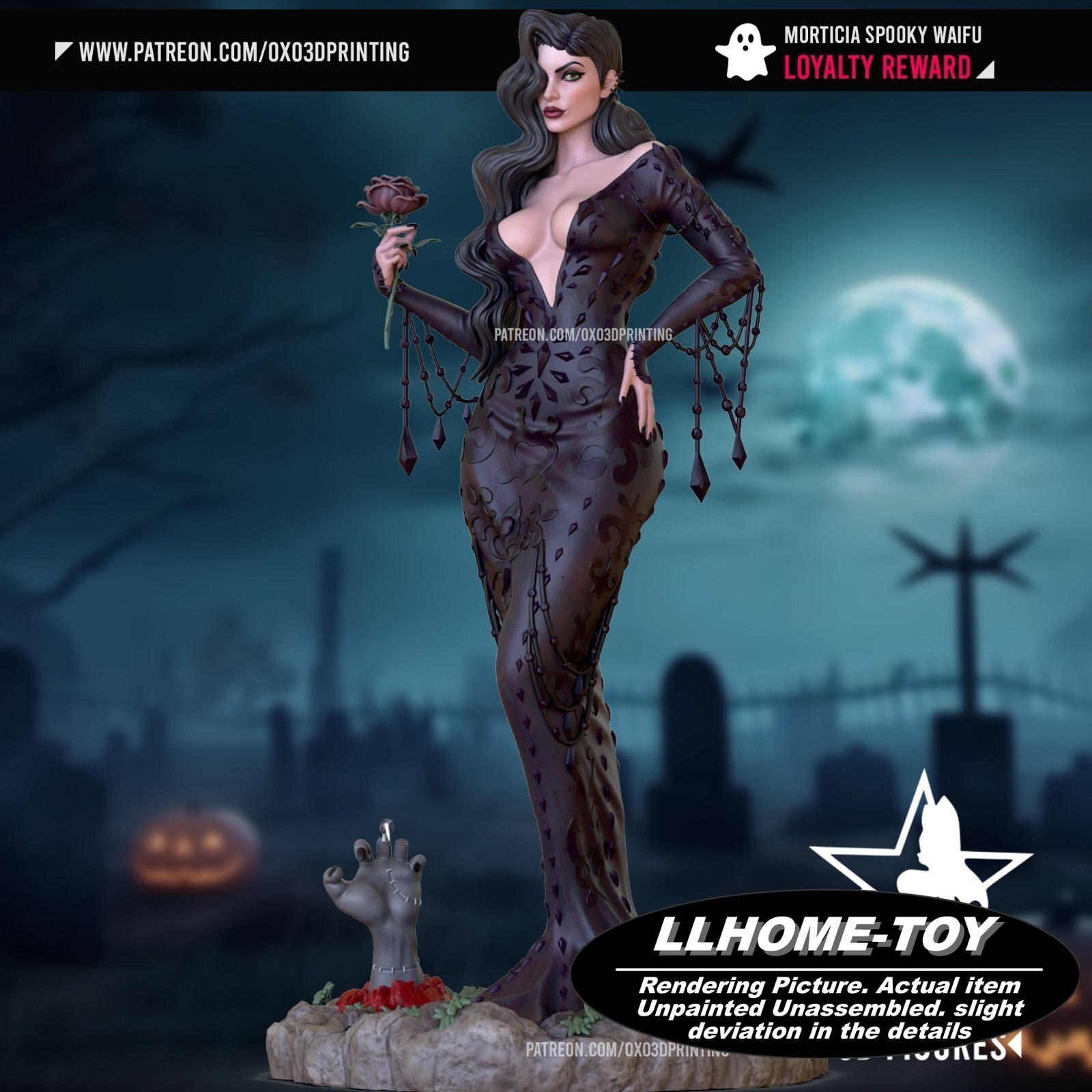 1/6 hot Morticia Spooky 3d Print Garage Kit Model Unpainted Statue Figure