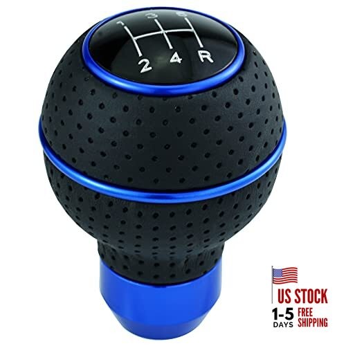 5 Speed Shifter Knob Ball Transmission Handle Car PU Leather Gear Blue Circle