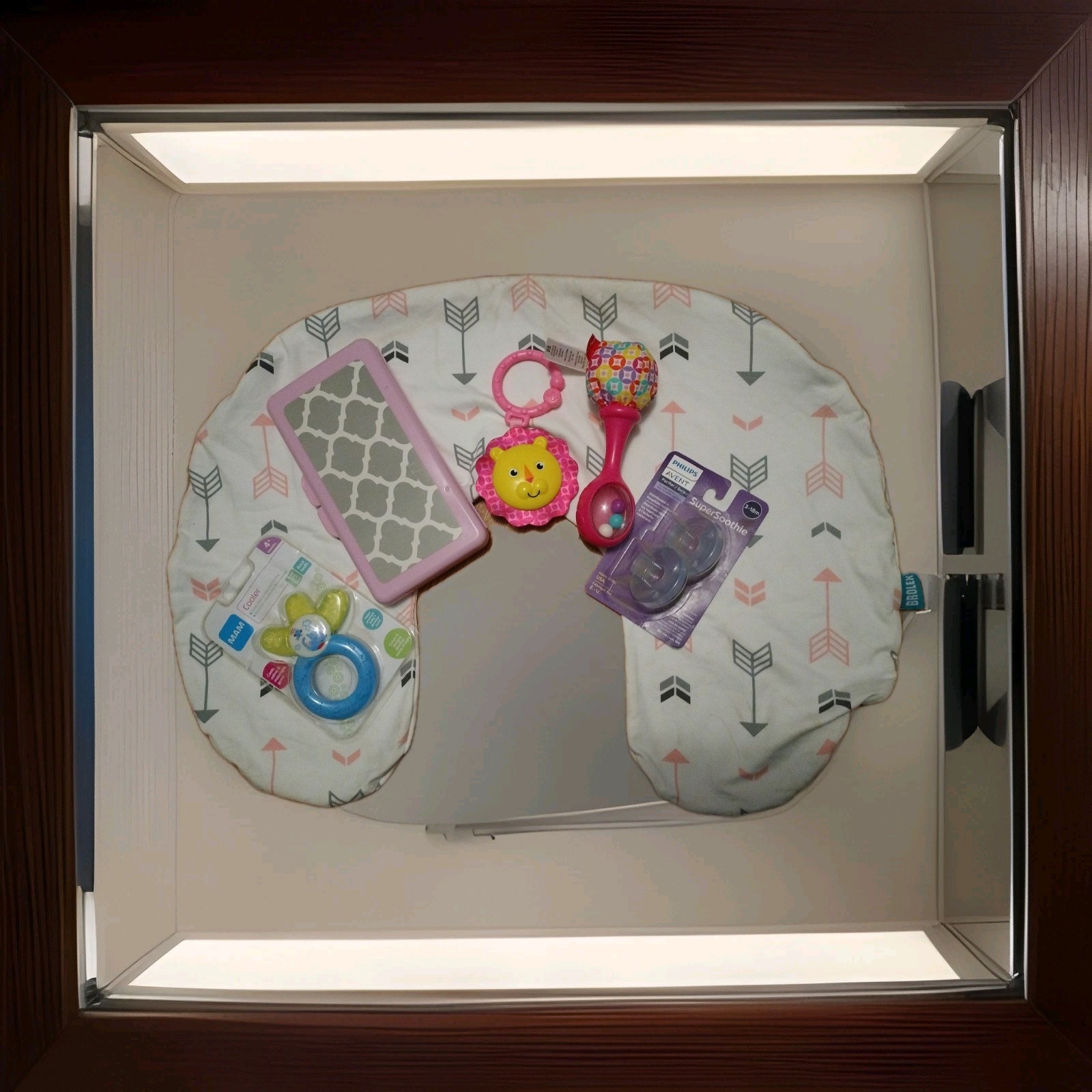 Baby Items. Pillow Cover, Wipe Case, Teething Ring, Avent Pacifiers, Toys