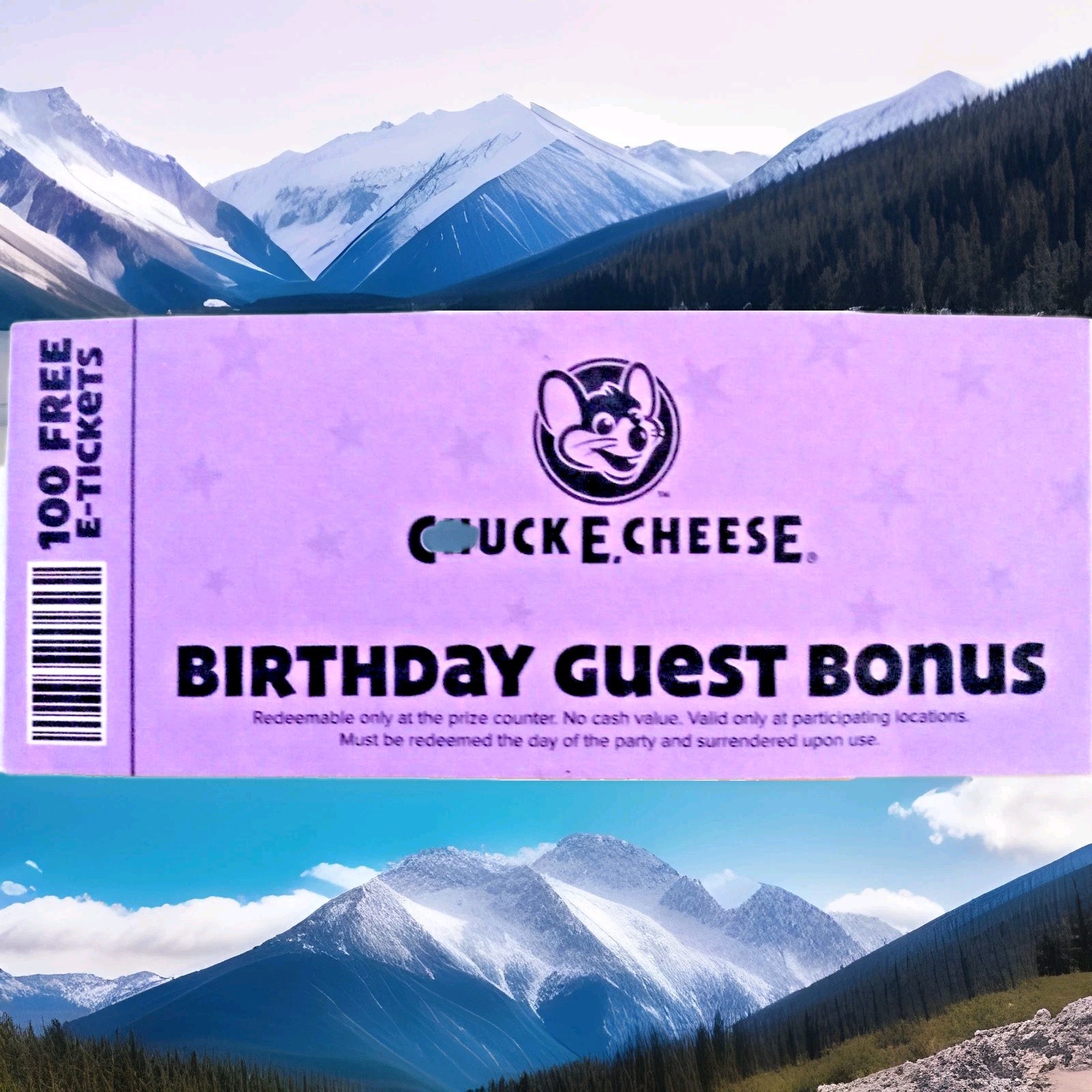 Chuck E Cheese's RARE TICKET BLASTER GUEST BONUS COLLECTOR MONEY #100 E-TICKETS