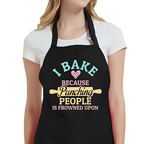 Baking Aprons for Women with Pockets, I I Bake Because People is Frowned Black