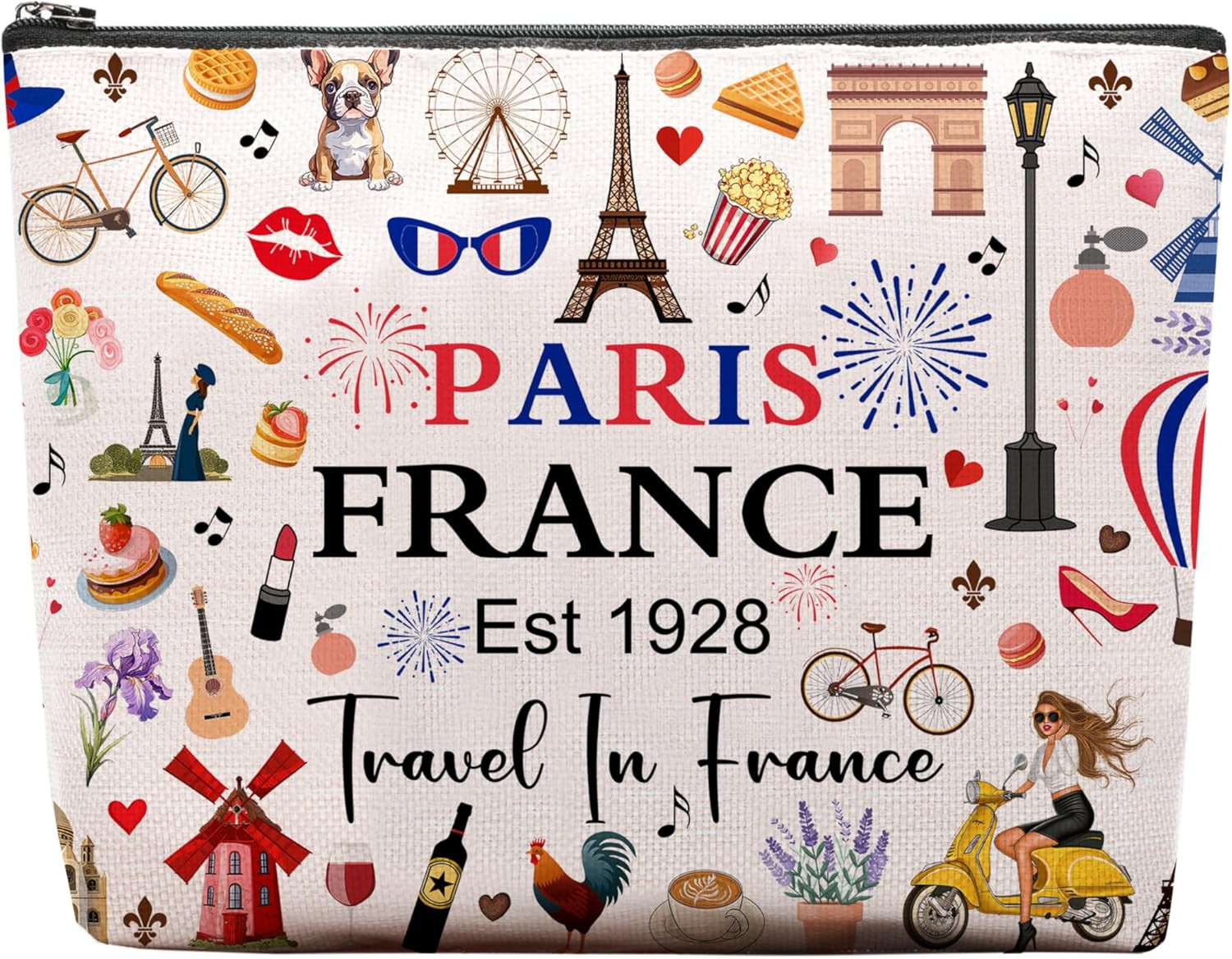 Paris Travel Gifts for Women Makeup Bag, Paris City Themed Souvenirs Cosmetic Ba