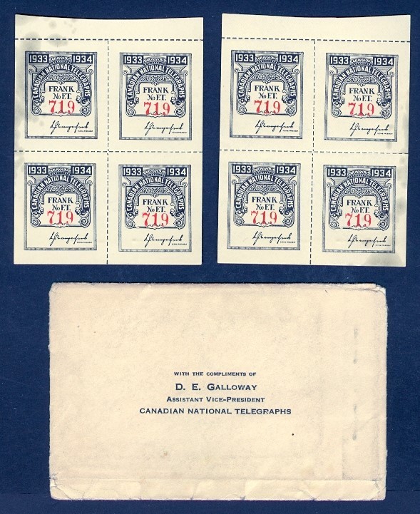 CANADA CANADIAN NATIONAL TELEGRAPHS 1934 #TCN9 MNH PANES OF FOUR