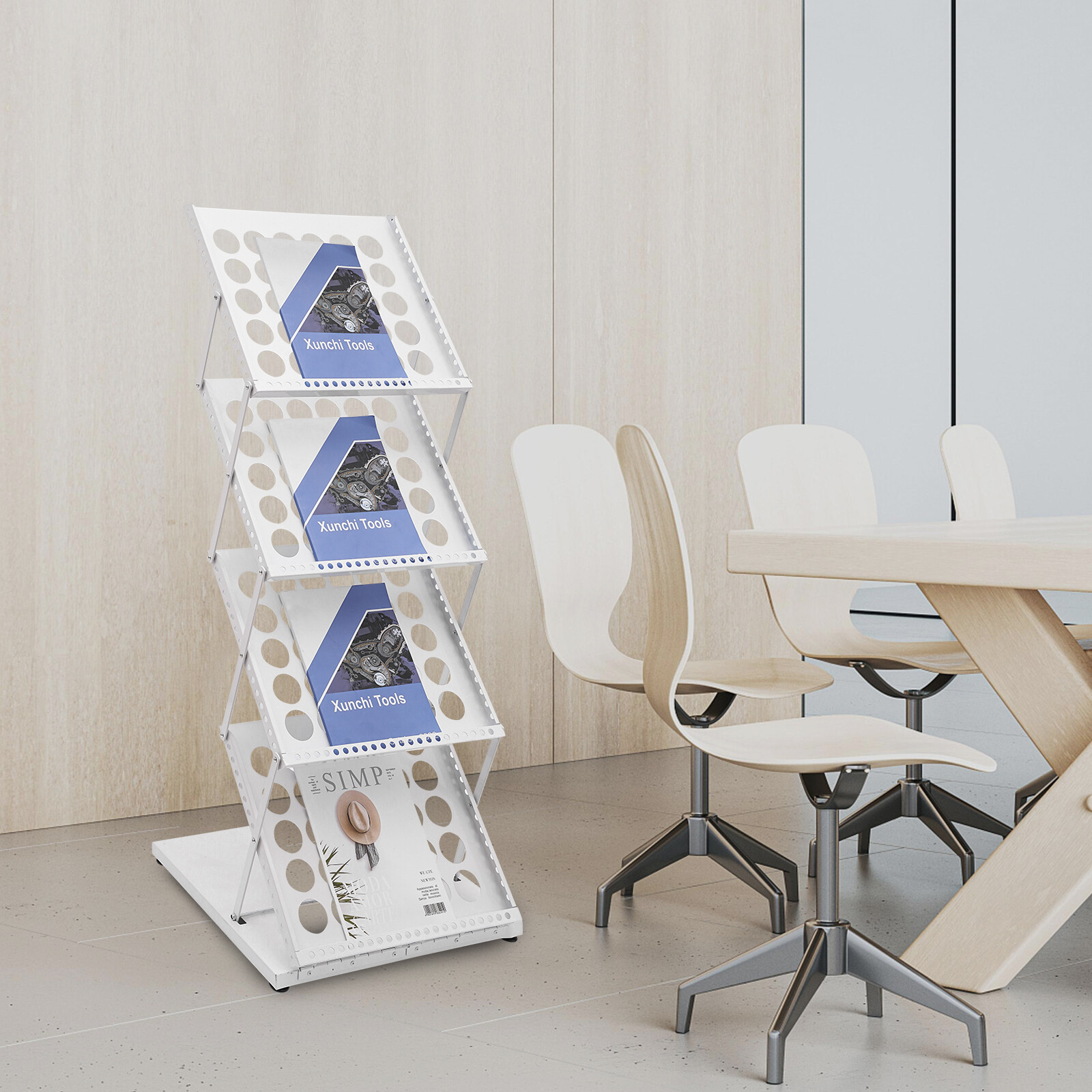 4 Tiers A3 Brochure Holder Literature Display Rack Portable Iron Magazine Stand