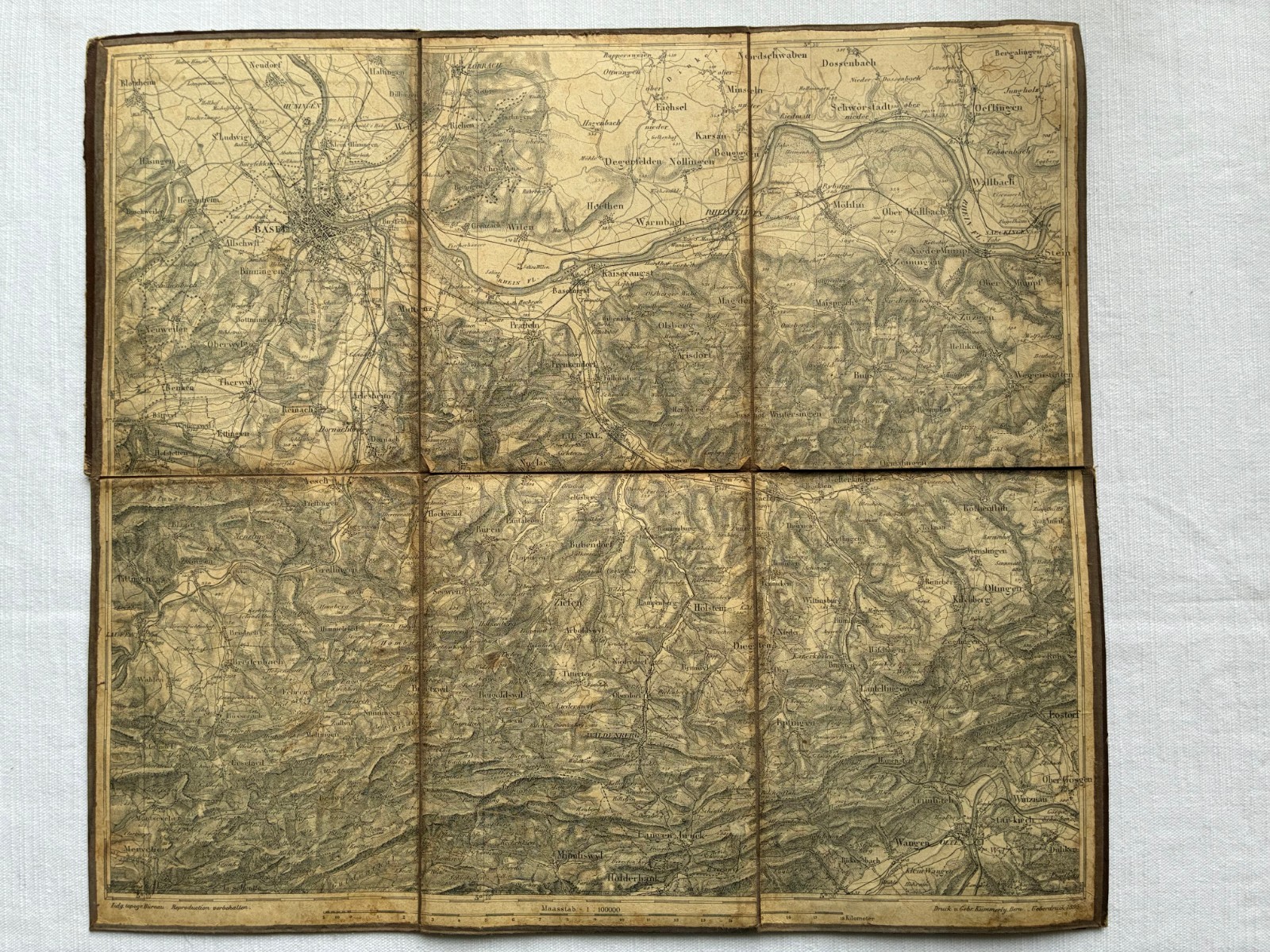 1895 Folding Map of Switzerland, Linen-backed, in German