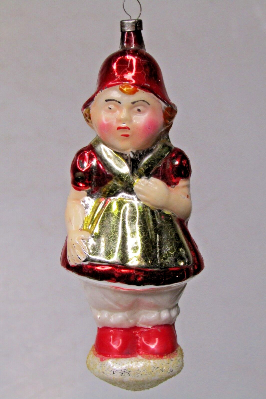 Vintage Glass Little Red Riding Hood Girl Figurine Christmas Ornament Germany