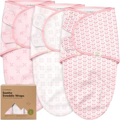 3-Pack Organic Baby Swaddle Sleep Sacks - One Size (0-3 months), Blossom 