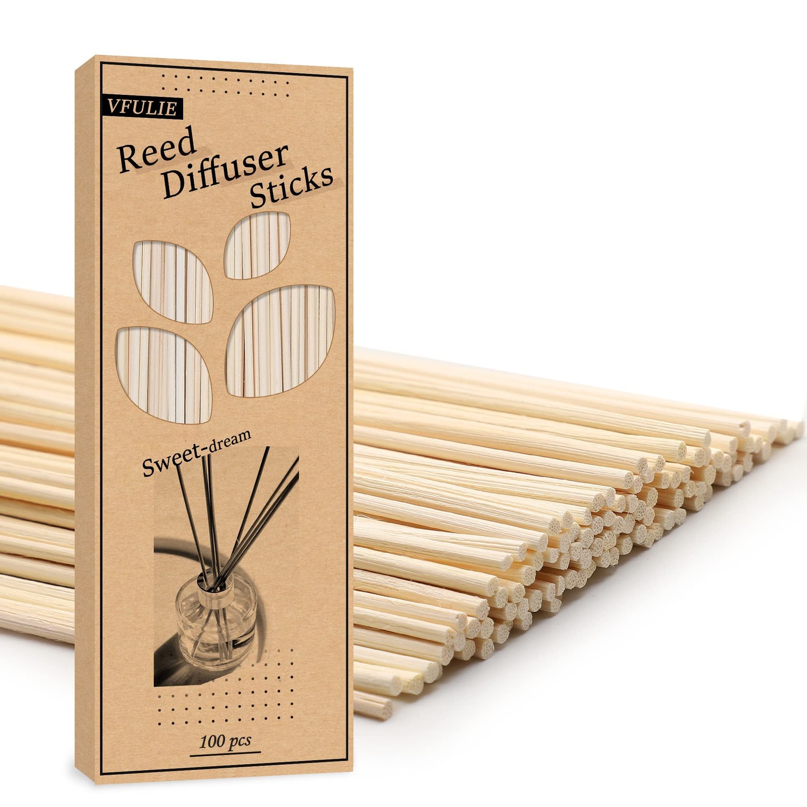 VFULIE 100PCS Reed Diffuser Sticks, 10 Inch Natural Rattan (Primary Color) 