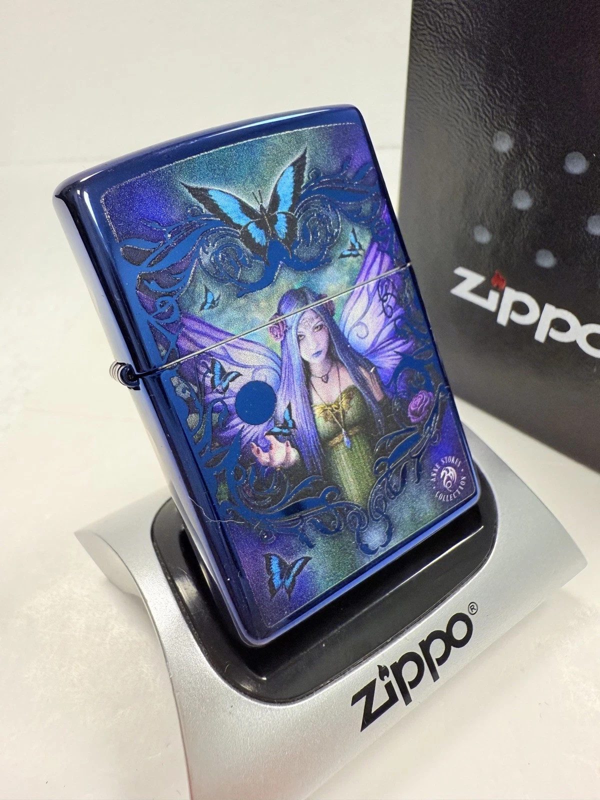GENUINE Zippo Lighter ANNE STOKES MYSTICAL FAIRY Polished Blue NEW IN BOX