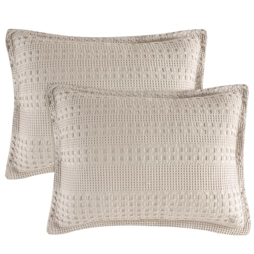  100% Cotton Ruffle Waffle Pillow Shams 26" x 20" (Pack of 2) Oatmeal-ruffle