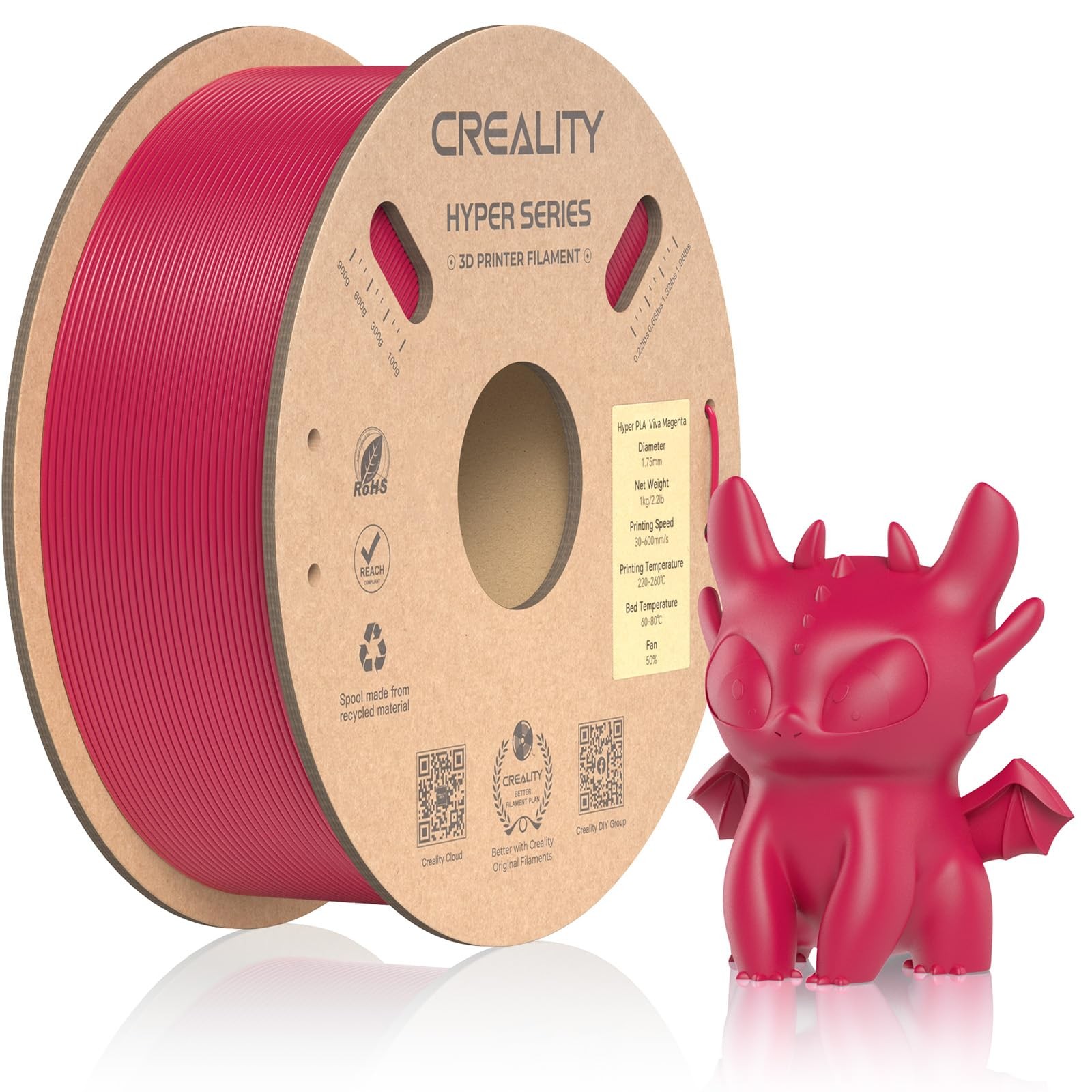 Official Creality Hyper PLA Filament 1.75mm, High Speed Viva Magenta 