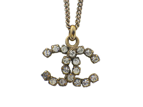CHANEL Necklace GP Rhinestone Coco Mark with Storage Bag