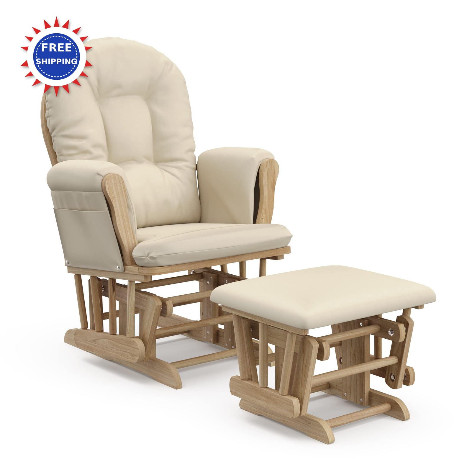 Storkcraft Premium Hoop Glider & Ottoman Natural Beige Natural Beige GREENGUARD