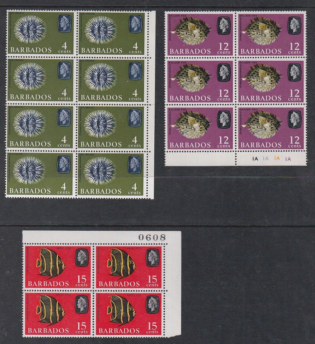Barbados 1965 Mint MNH Marine Life Definitive Blocks Sea Urchin Balloon Fish