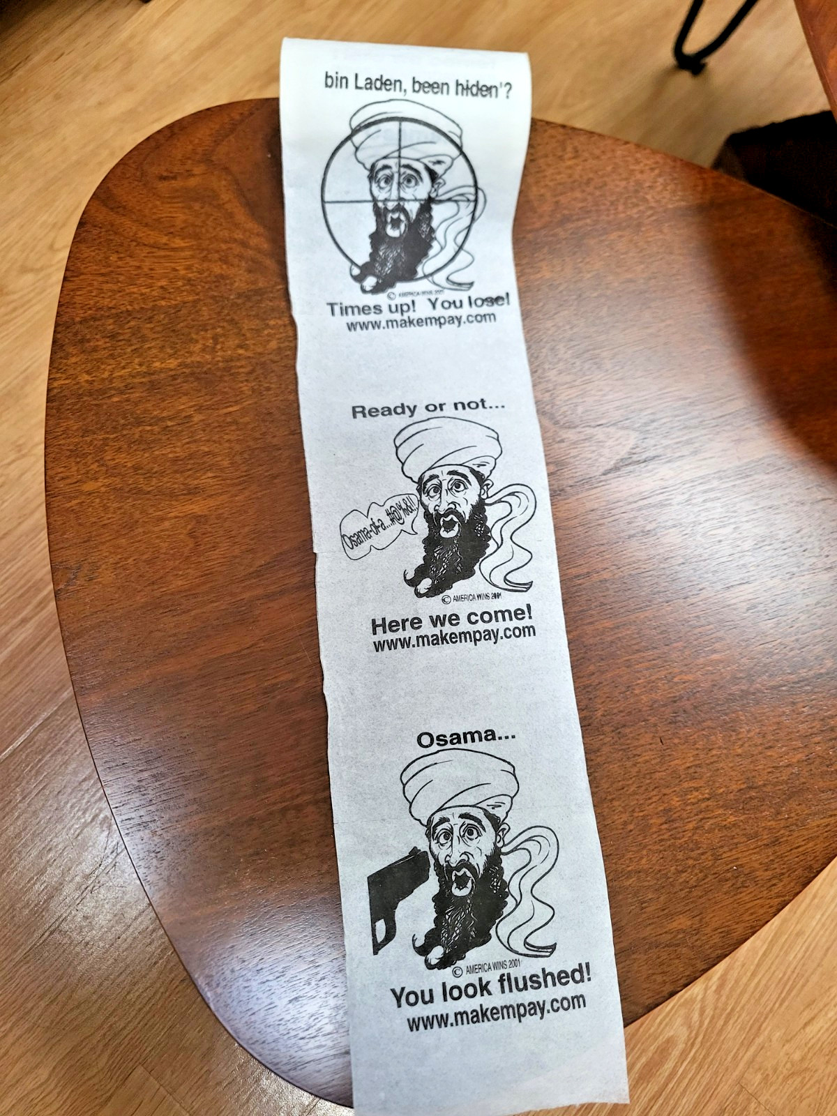 2001 America Wins BIN LADEN Toilet Paper Roll