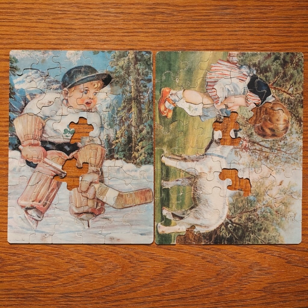 Vintage Louis F Dow Cardboard Children’s Puzzles Lot of 2 1940s Missing Pieces