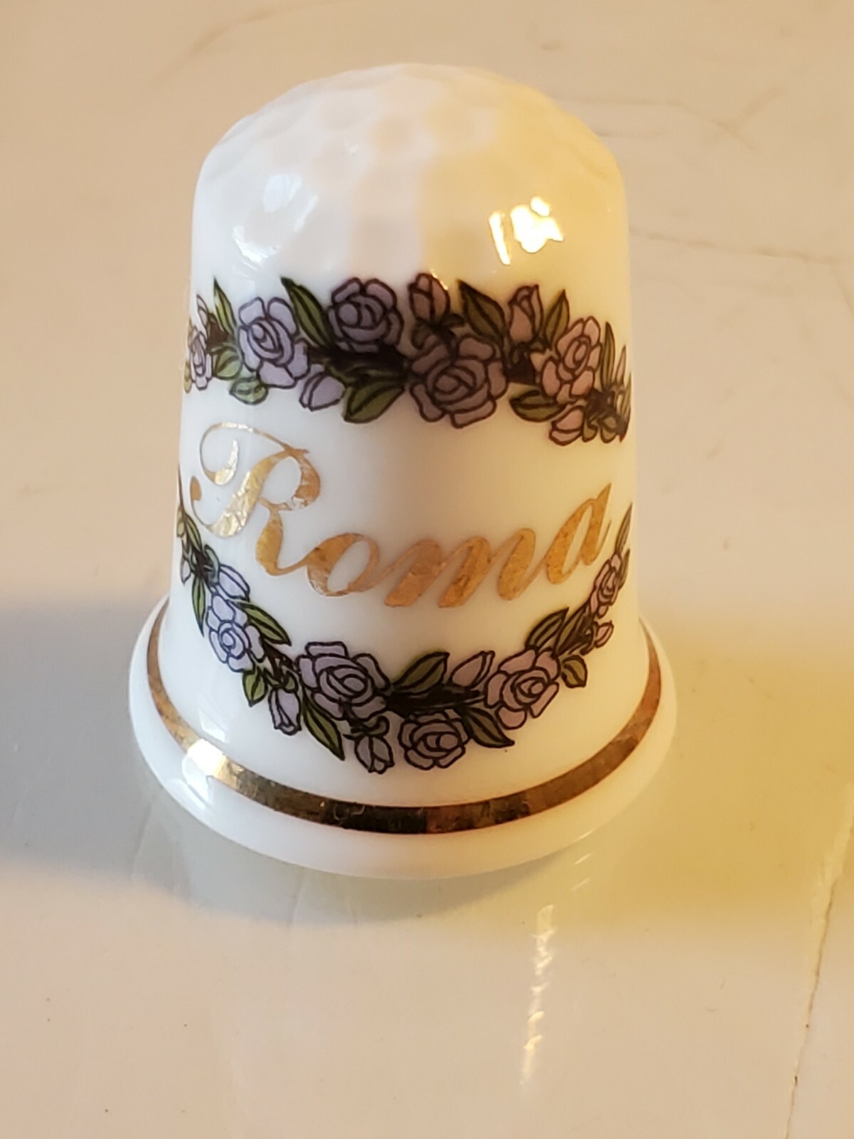 Vintage Roma Rome Thimble Porcelain Sewing Flowers box1