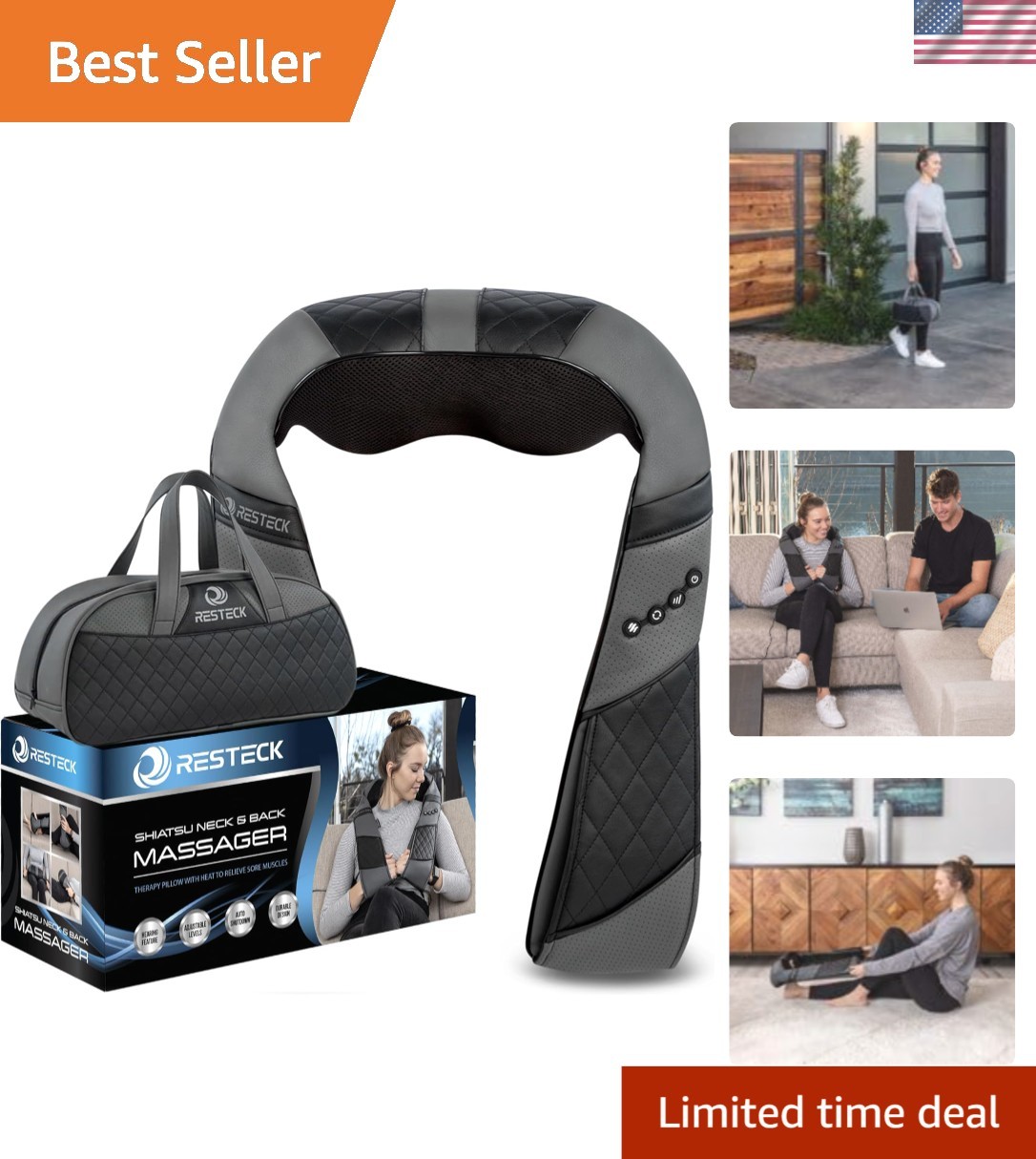 Corded Electric Shiatsu Massager with Heat - Ultimate Pain Relief for Home & Car