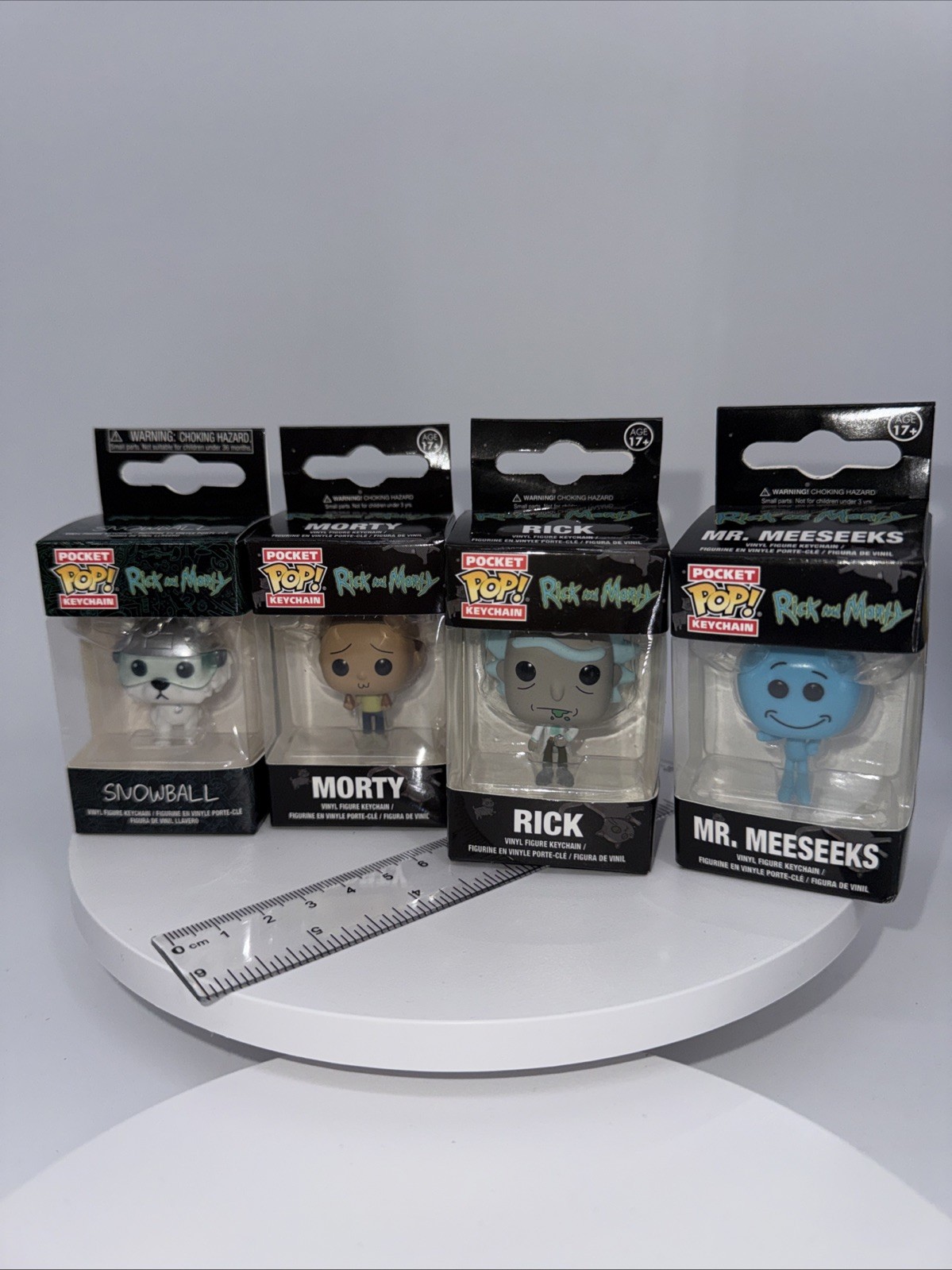 Set Of 4 Key Chains Snowball Morty Rick Mr Meeseeks
