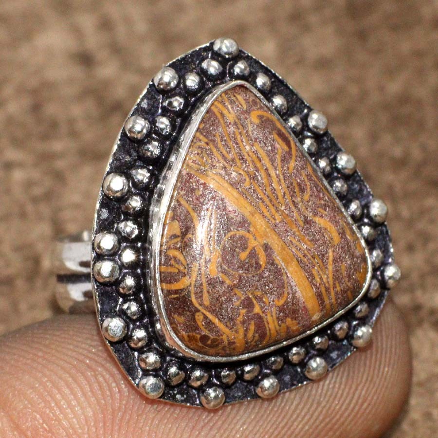 Mariam Jasper 925 Silver Plated Gemstone Handmade Ring US 7 Modern Gifts MJ