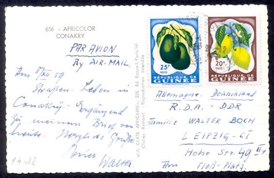 GUINEA 1959 COMBO PPC TO GERMANY