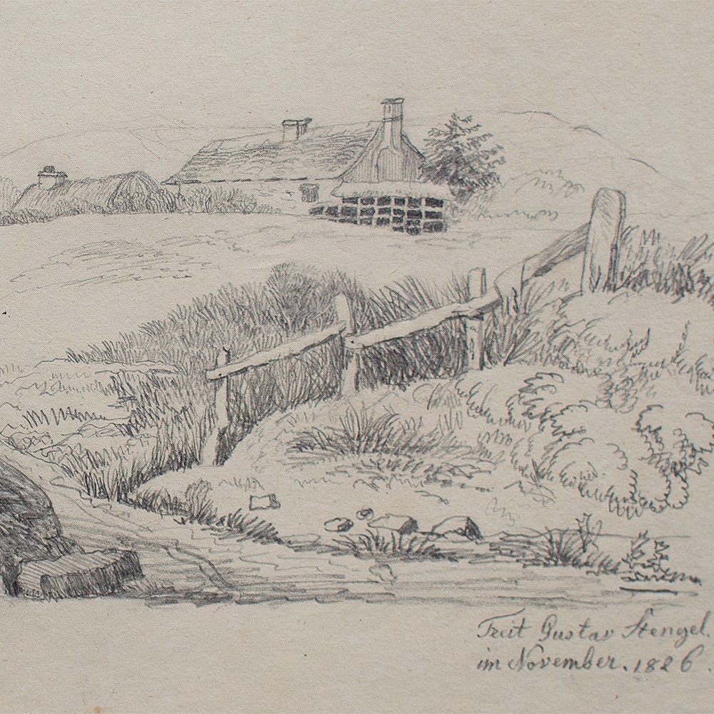 Village View Old View England Gustav Stengel Sign Pencil Drawing 1826